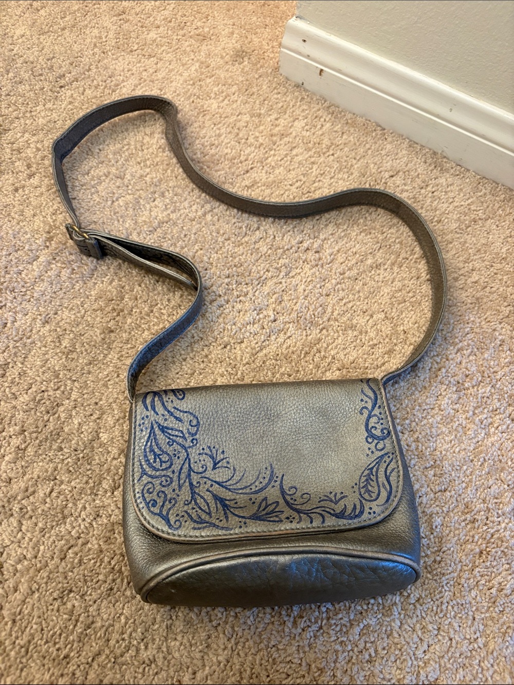 Vintage Coach Silver Crossbody with Blue Floral Accent